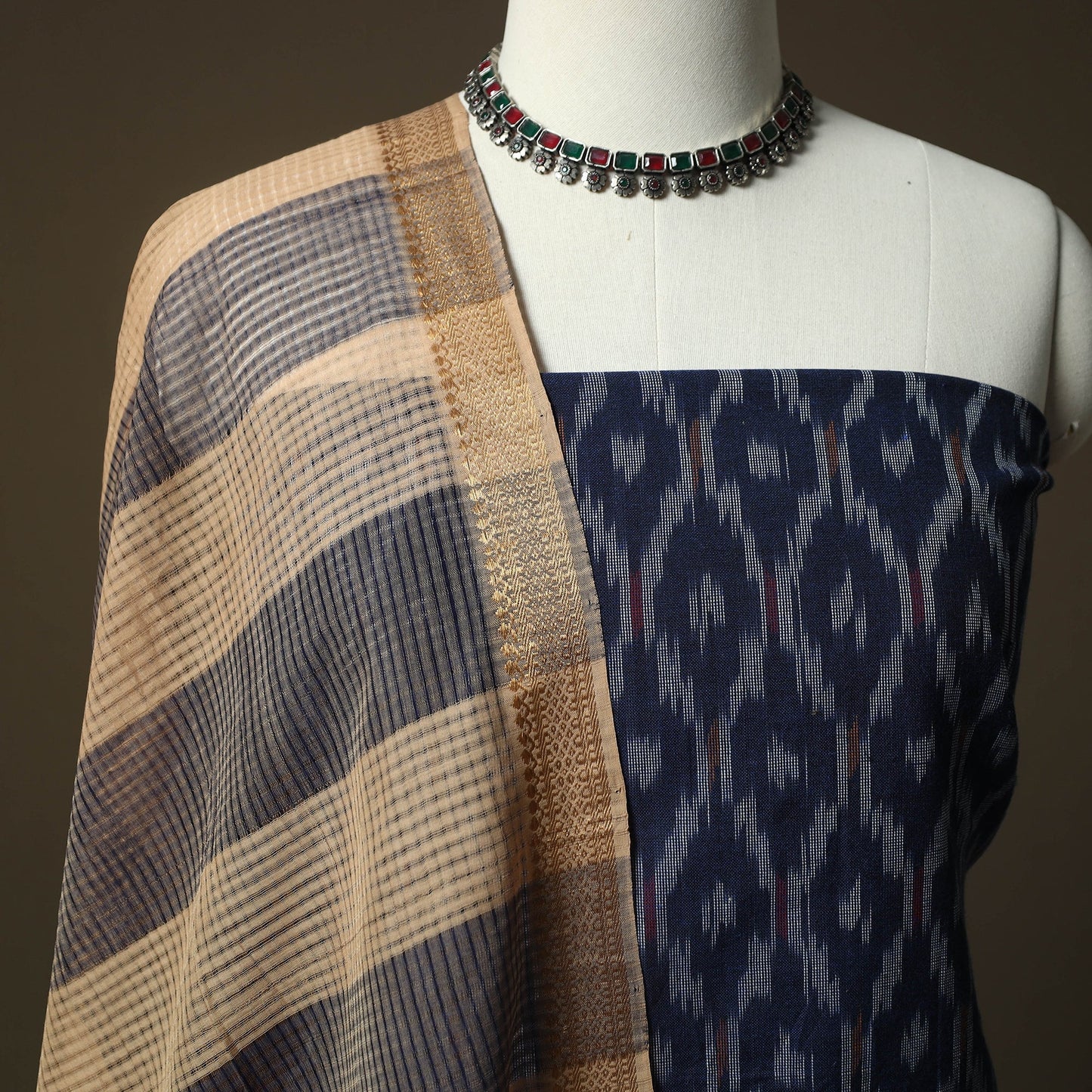 Pochampally ikat cotton 2pc unstitched dress material kurta