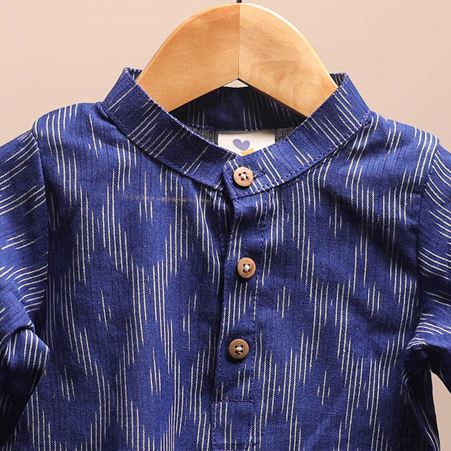 Blue - pochampally ikat cotton kids kurta (6-12 months) 06