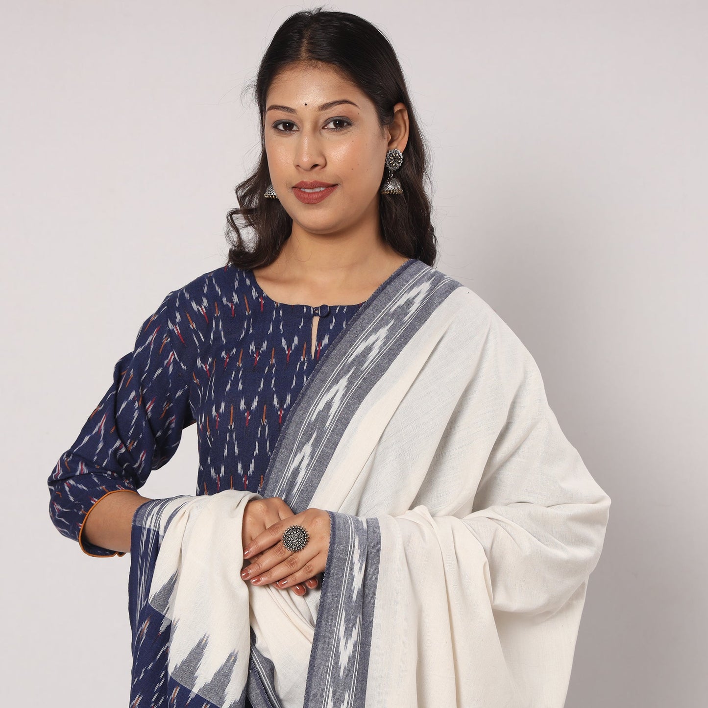 Blue - pochampally ikat cotton kurta with palazzo & dupatta