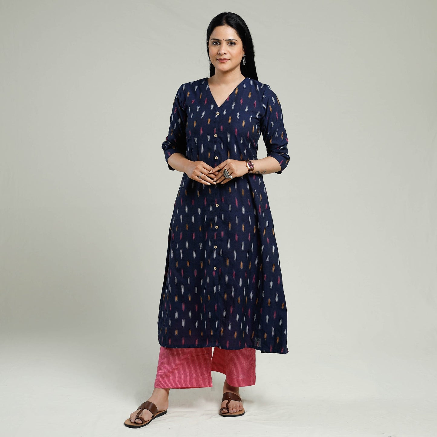Buy Pochampally Ikat Weave Cotton Kurta with Palazzo & Dupatta Set Online l iTokri.com