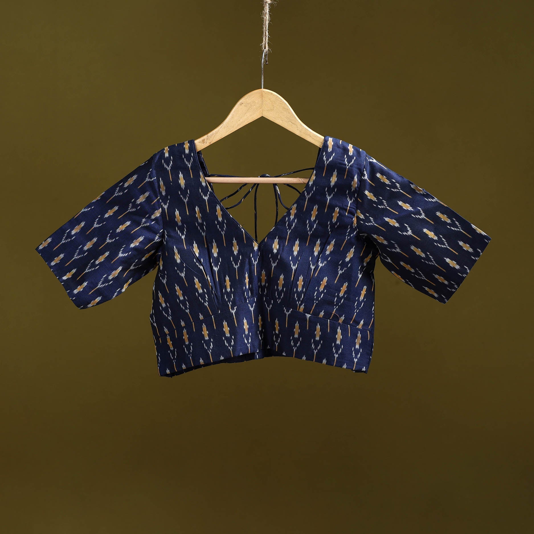 Navy Blue - Pochampally Ikat Patchwork Cotton Stitched Blouse