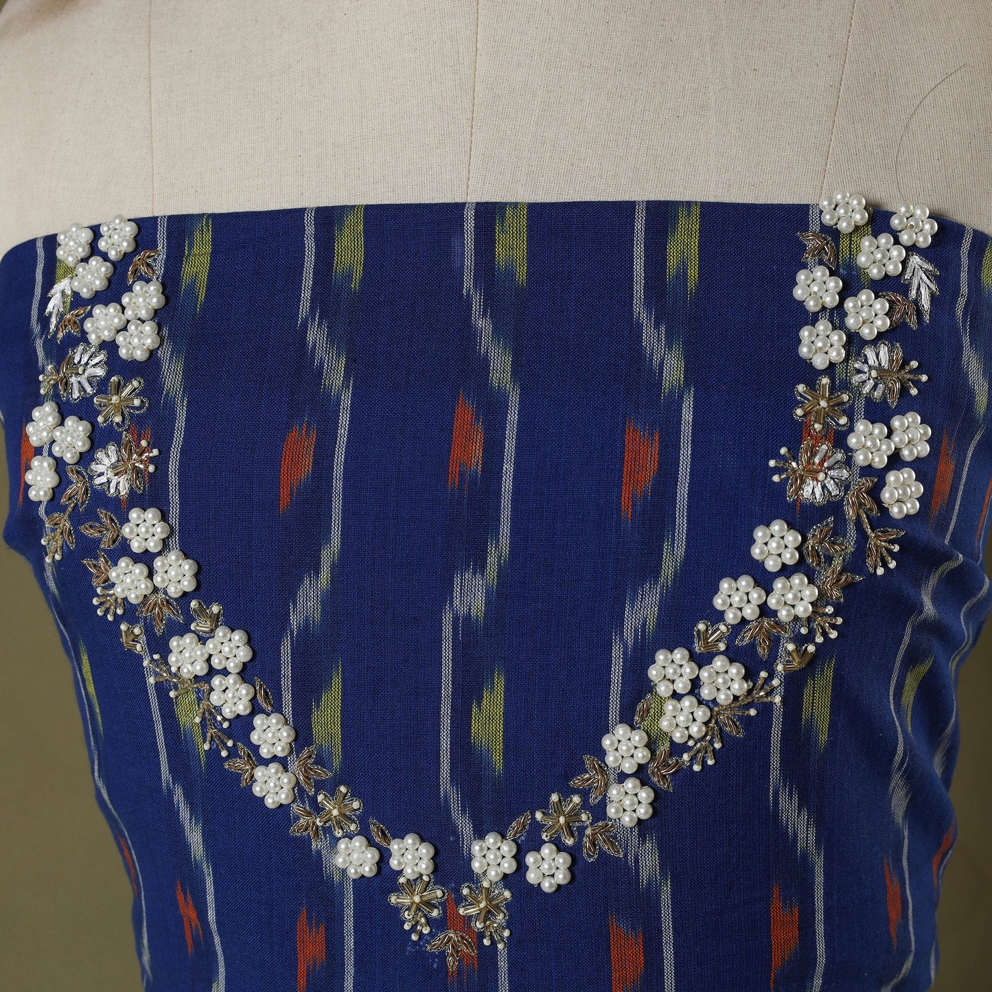 Pochampally Ikat Hand Embroidery Cotton Blouse Piece