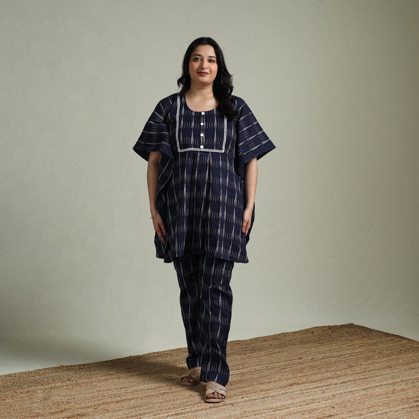 Pochampally ikat lace work cotton co-ord set for women 09