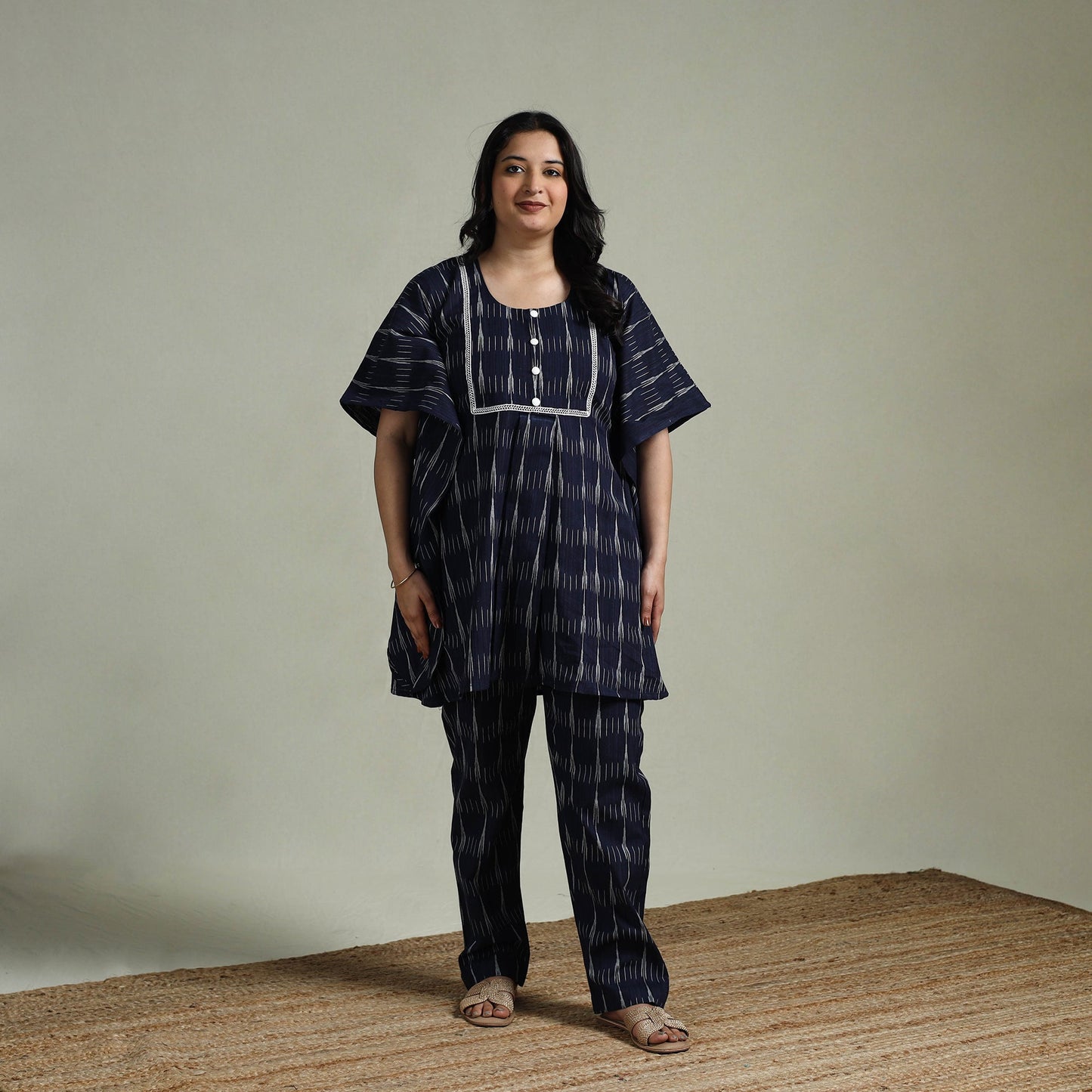 Pochampally ikat lace work cotton co-ord set for women 09