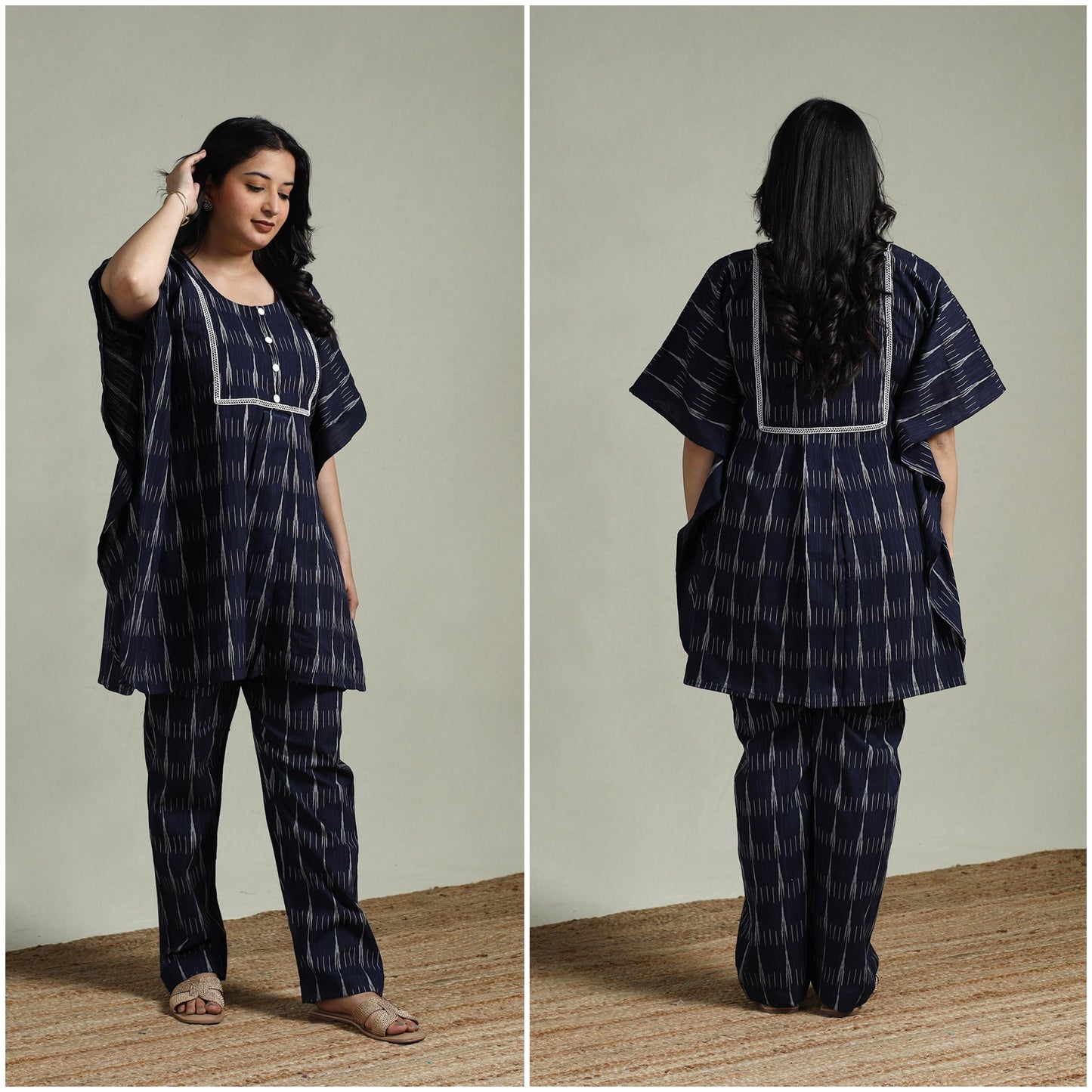 Pochampally ikat lace work cotton co-ord set for women 09