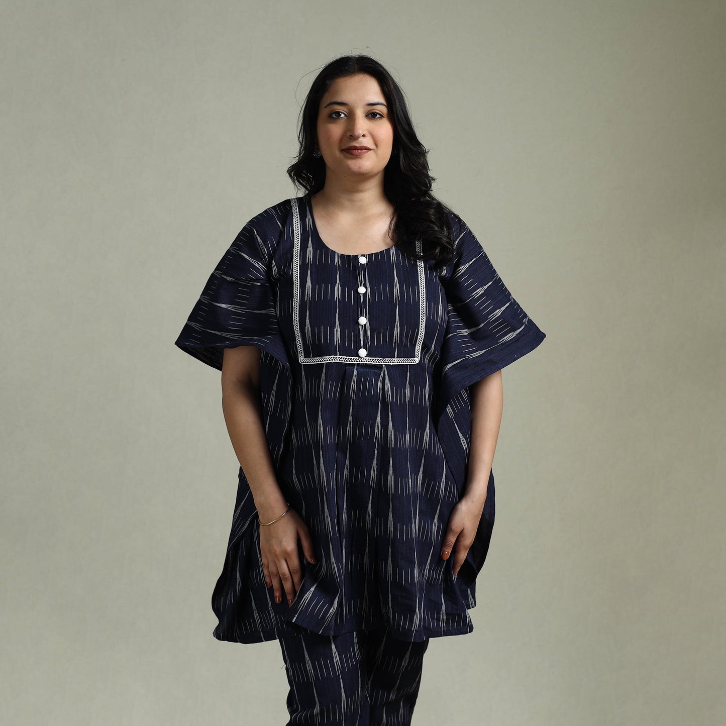 Pochampally ikat lace work cotton co-ord set for women 09
