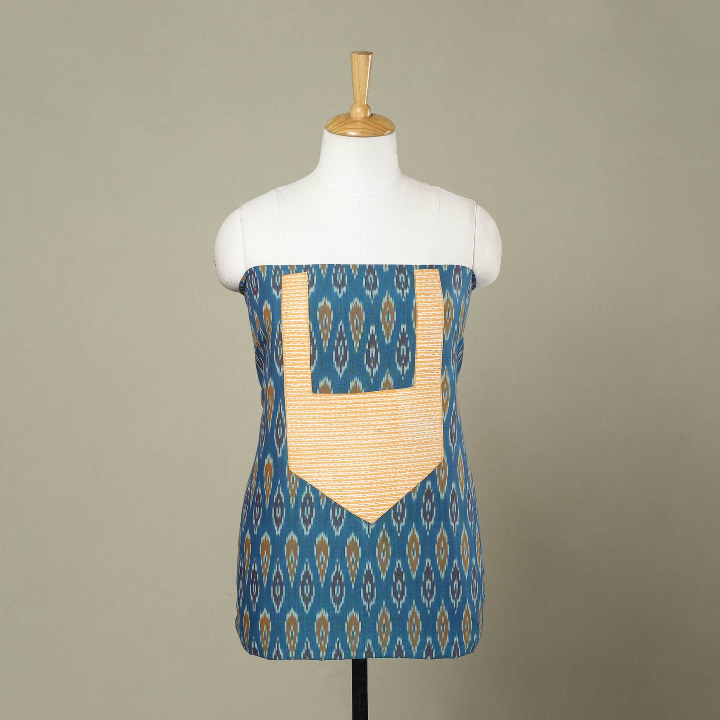 Blue Pochampally Ikat Patchwork Cotton Kurta Material