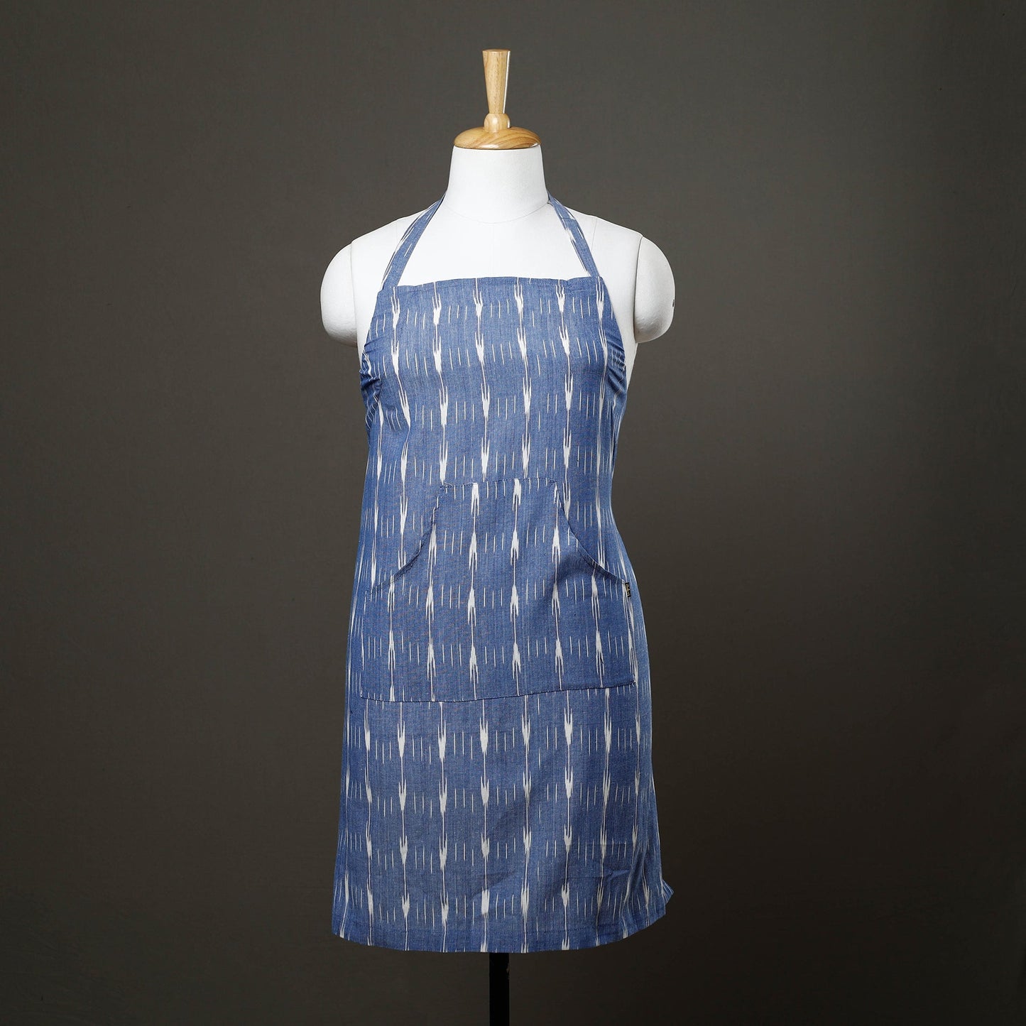 Blue Pochampally Ikat Weave Cotton Apron with Pocket