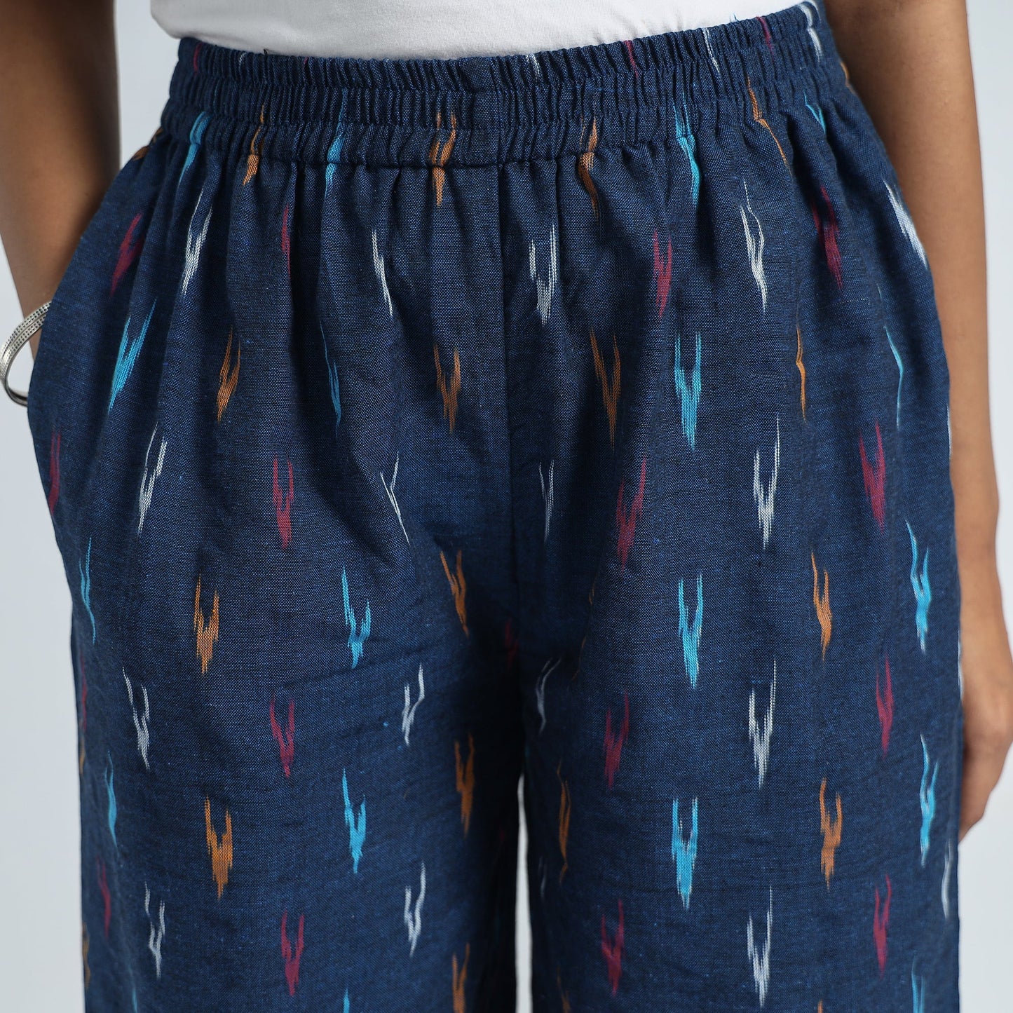 Blue - pochampally ikat weave cotton elasticated harem pant