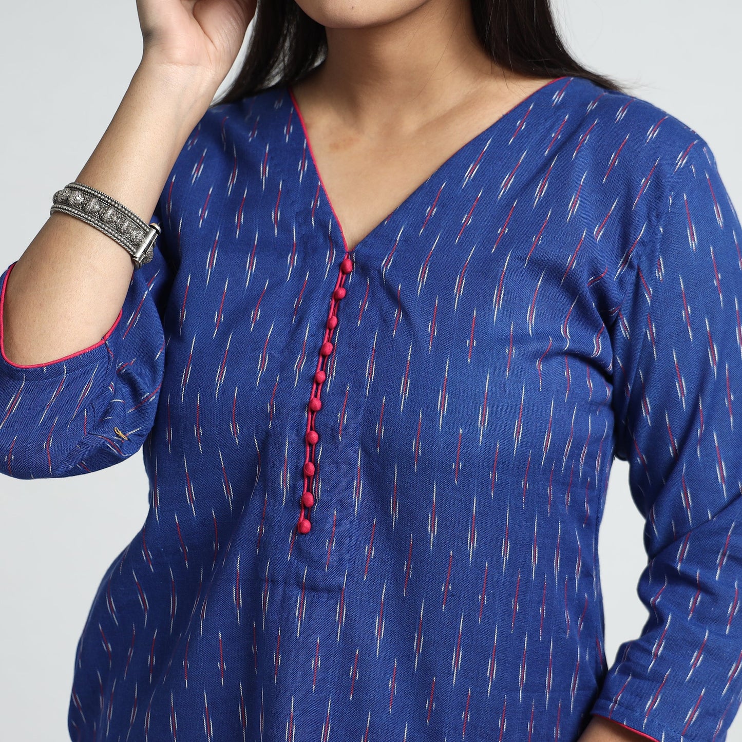 Blue - pochampally ikat weave cotton kurta with palazzo &