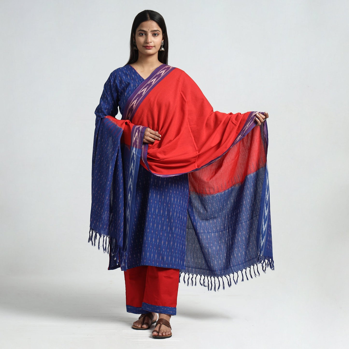 Blue - pochampally ikat weave cotton kurta with palazzo &