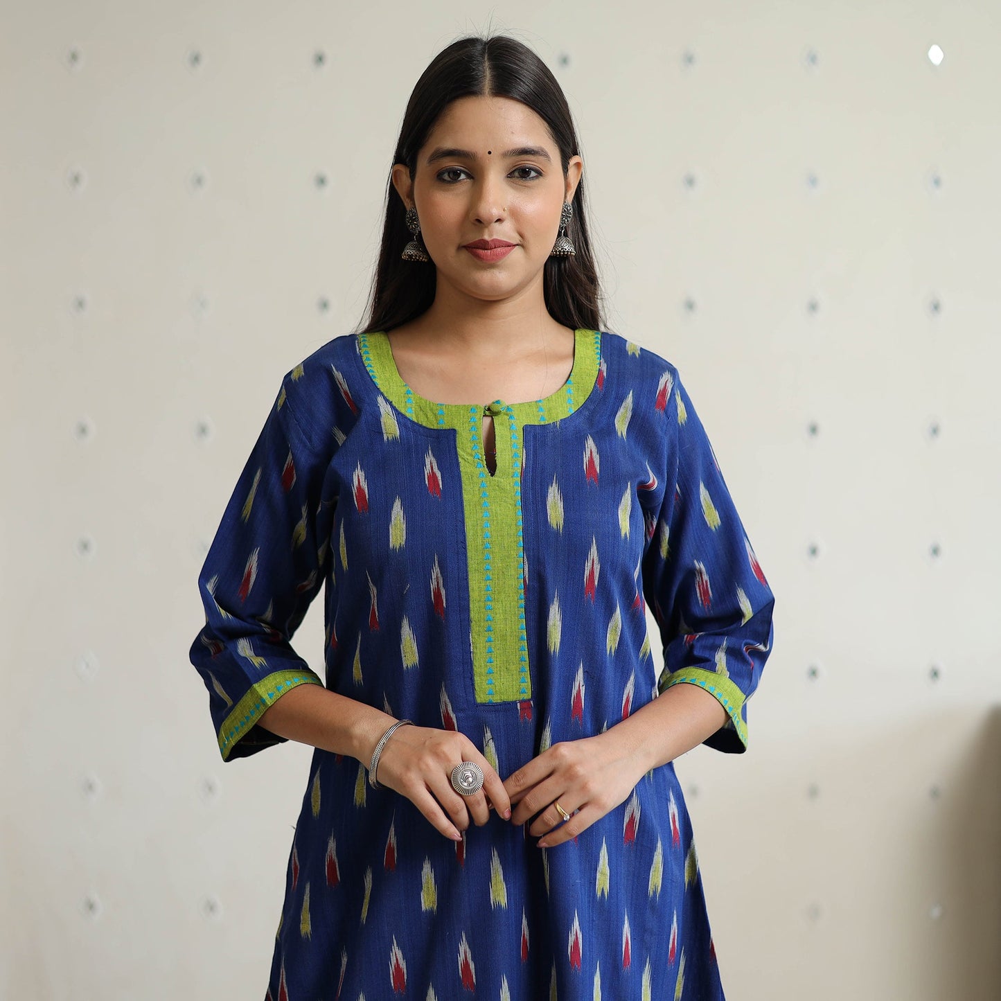 Blue - pochampally ikat weave cotton a-line kurta