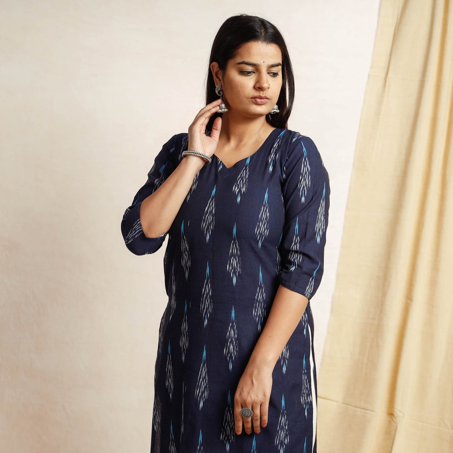 Buy Blue Pochampally Ikat Weave Cotton Long Kurta