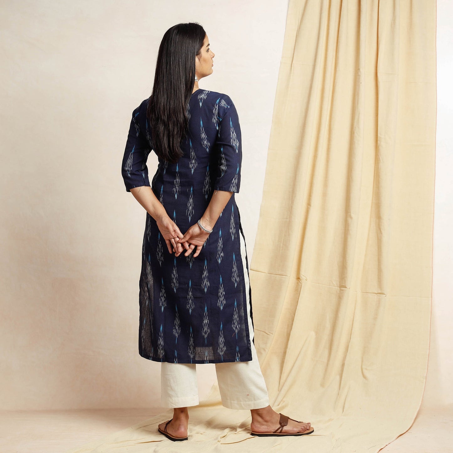 Buy Blue Pochampally Ikat Weave Cotton Long Kurta