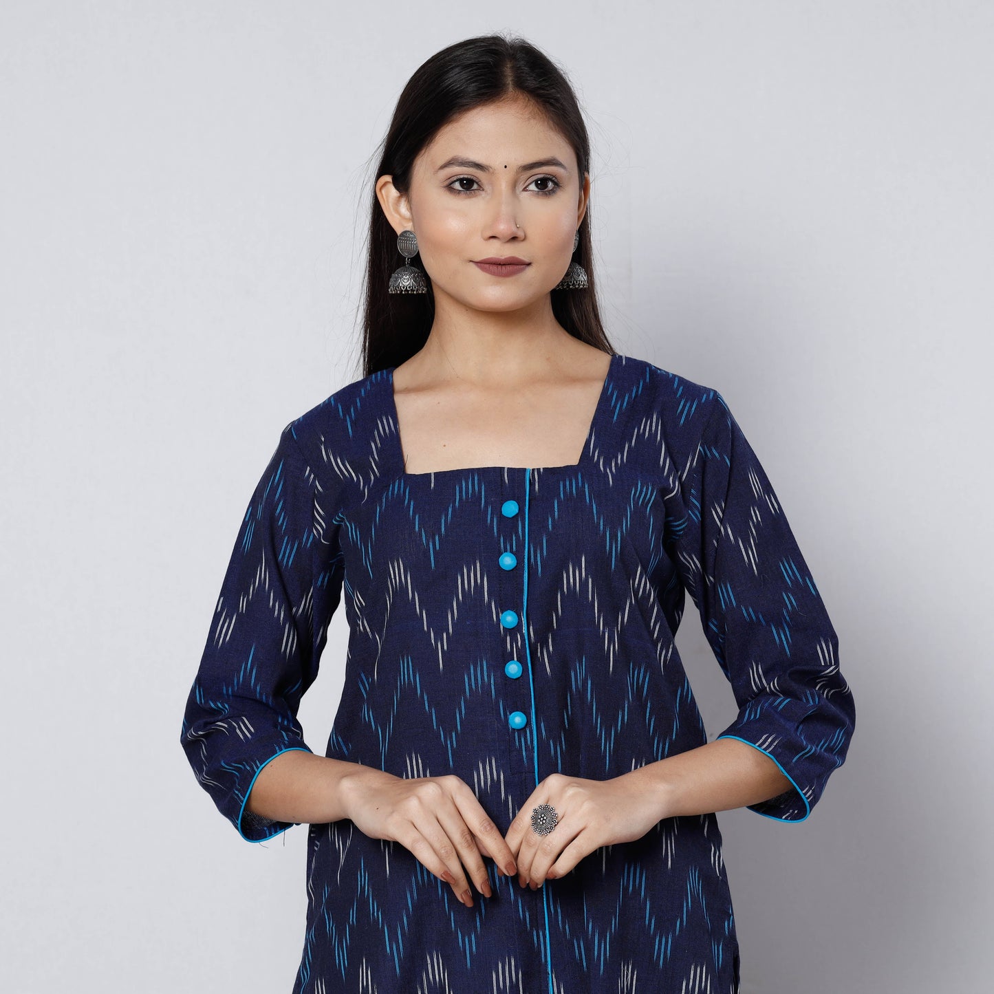 Pochampally Ikat Weave Cotton Long Straight Kurta