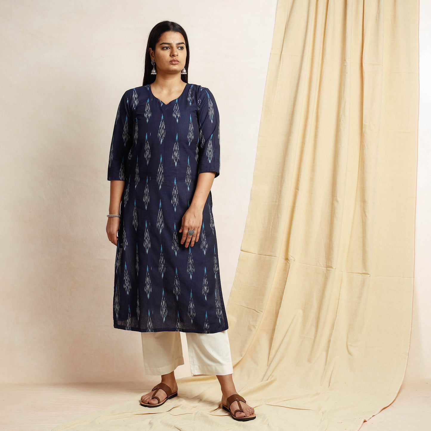 Buy Blue Pochampally Ikat Weave Cotton Long Kurta