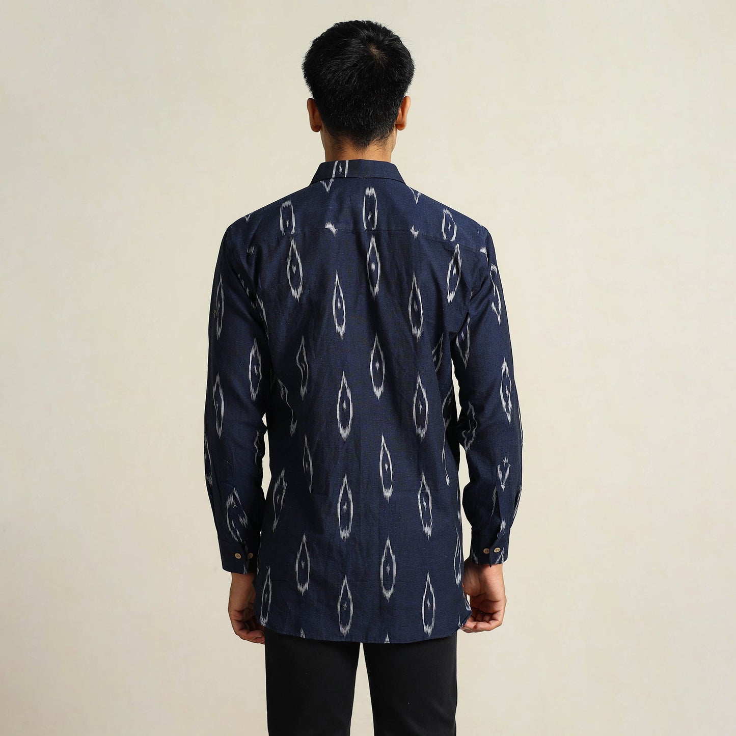 Blue - Pochampally Ikat Weave Cotton Men Full Sleeve Shirt 21