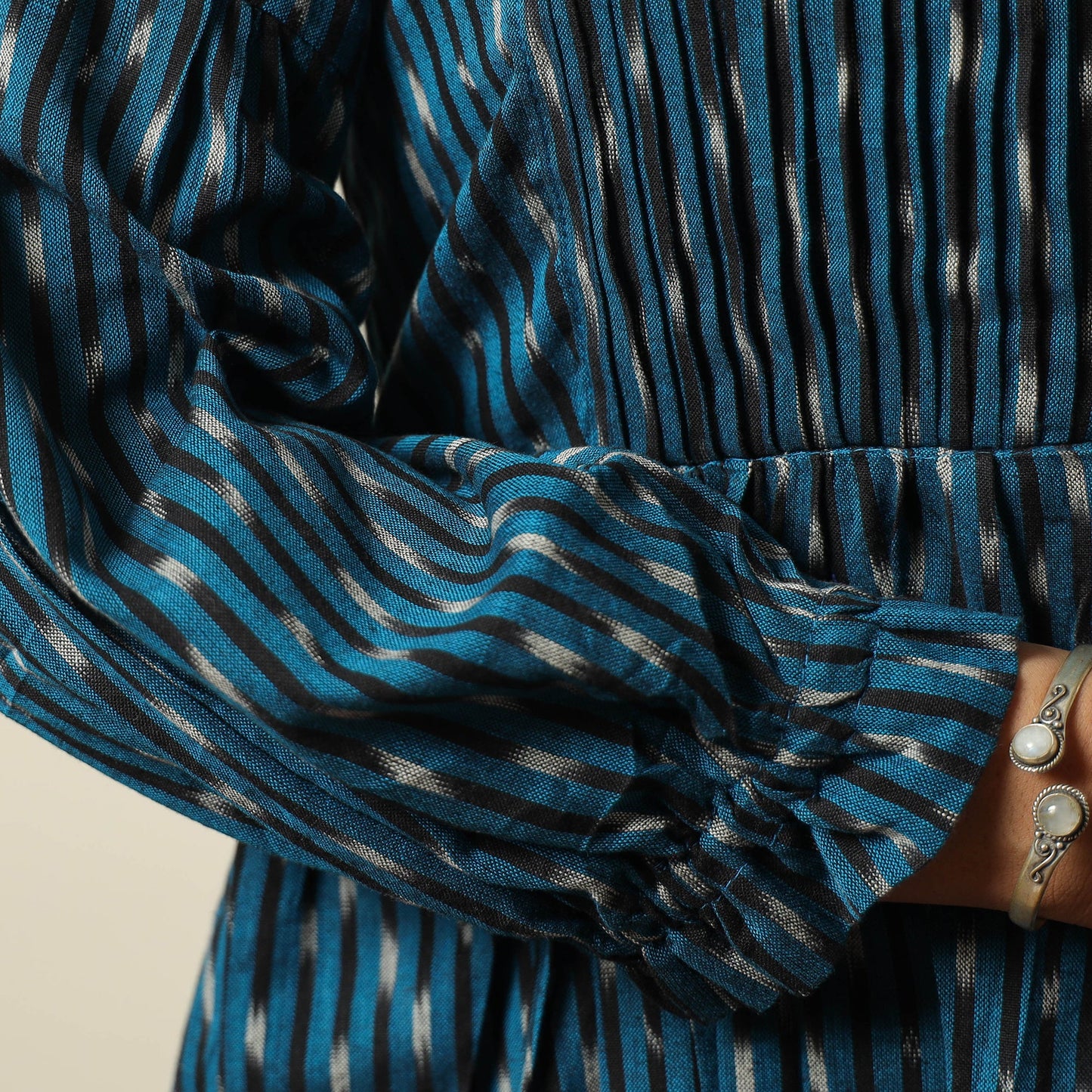 Pochampally Ikat Weave Cotton Pintuck Flared Dress 02