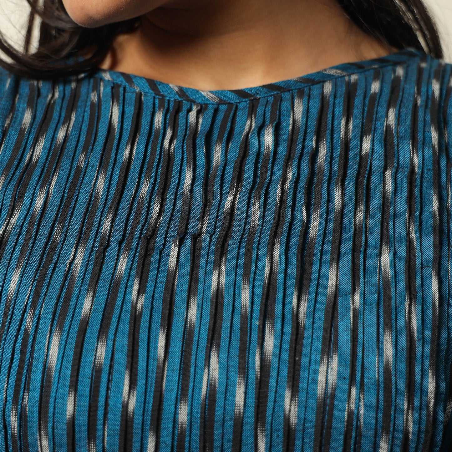 Pochampally Ikat Weave Cotton Pintuck Flared Dress 02