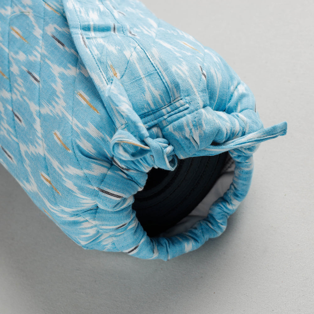 Blue Pochampally Ikat Cotton Quilted Yoga Mat Bag