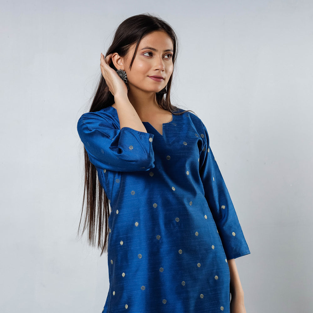 Polka Zari Butta Spun Dupion Silk Long Kurta for Women