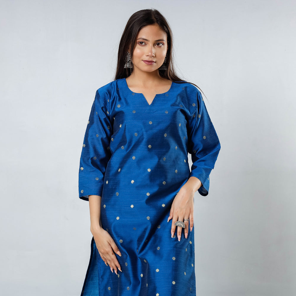 Polka Zari Butta Spun Dupion Silk Long Kurta for Women