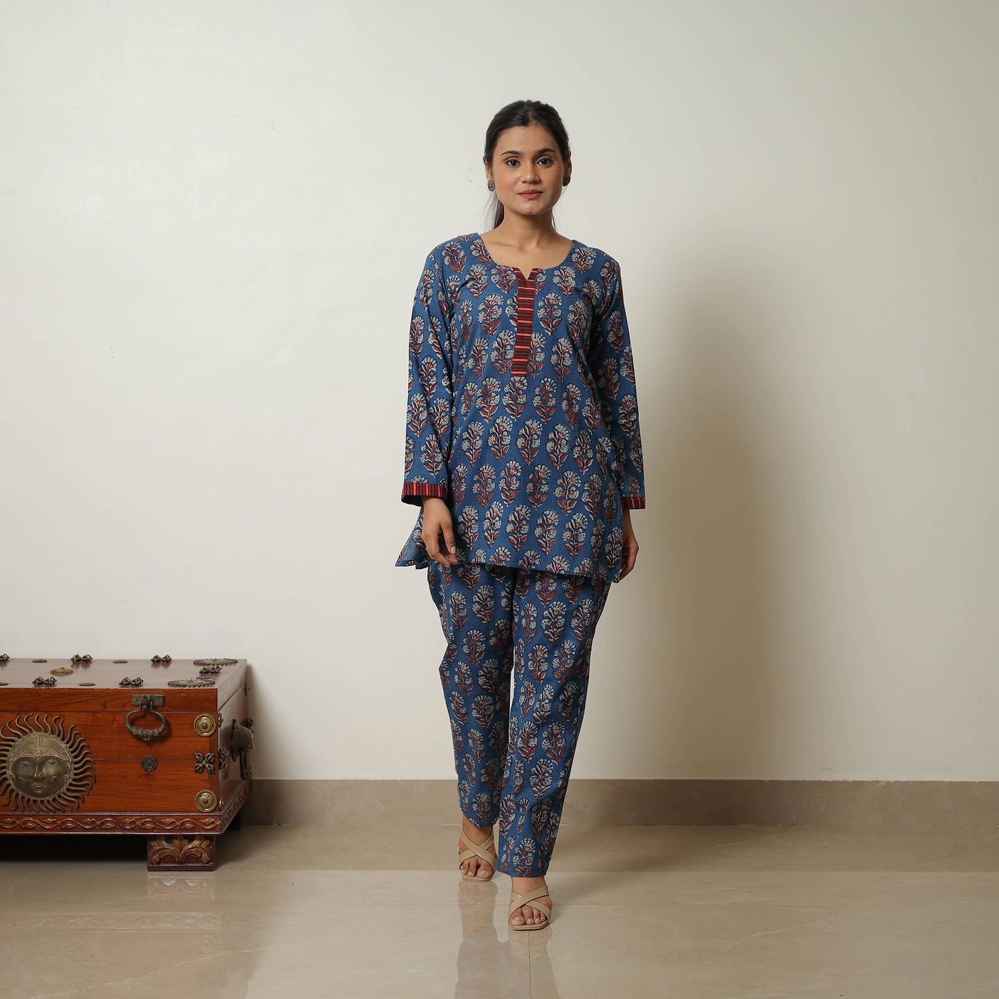 Buy Blue Block Print Cotton Bagru Co-Ord Set