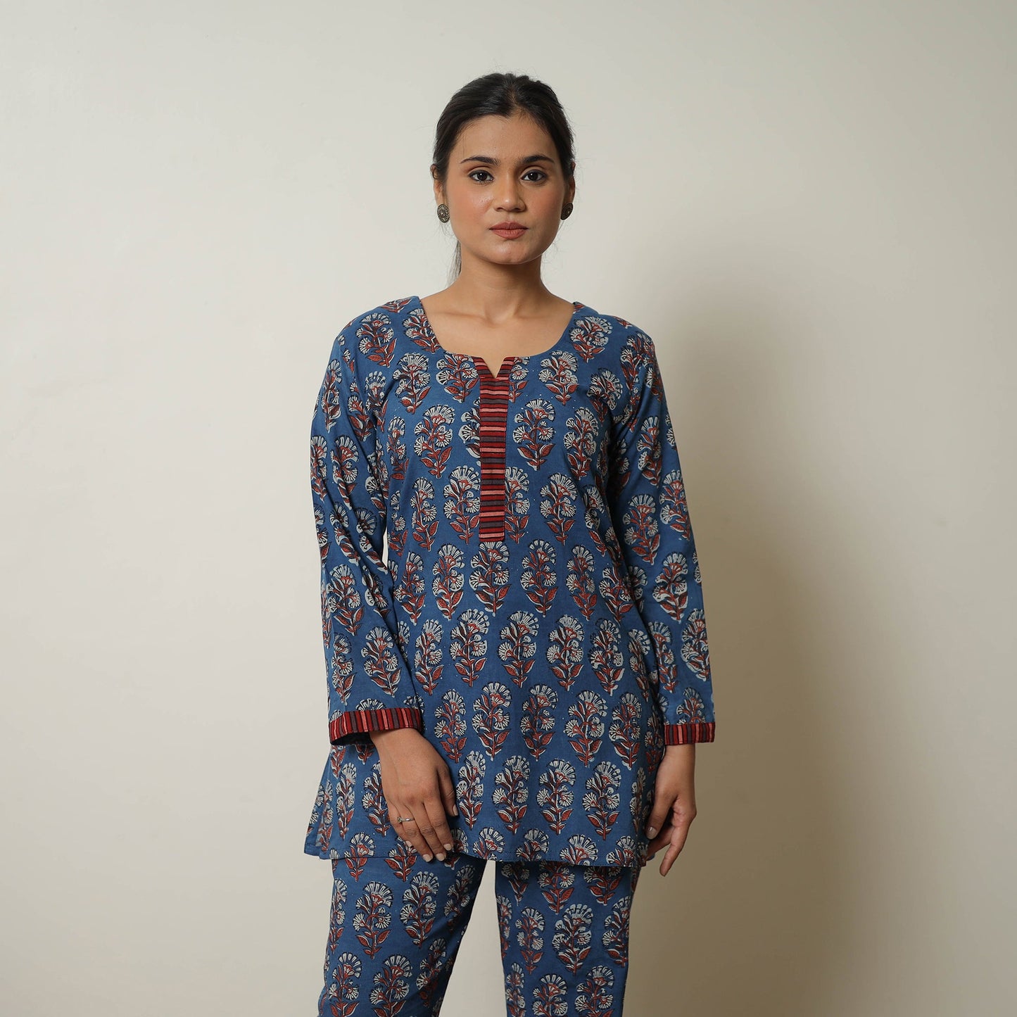 Buy Blue Block Print Cotton Bagru Co-Ord Set