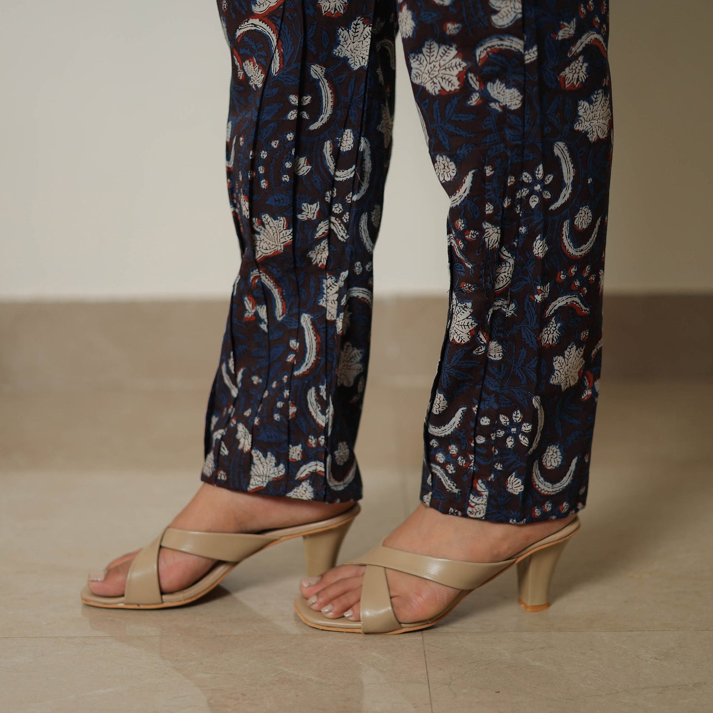 Blue Block Print Cotton Bagru Co-Ord Set with Lace Work