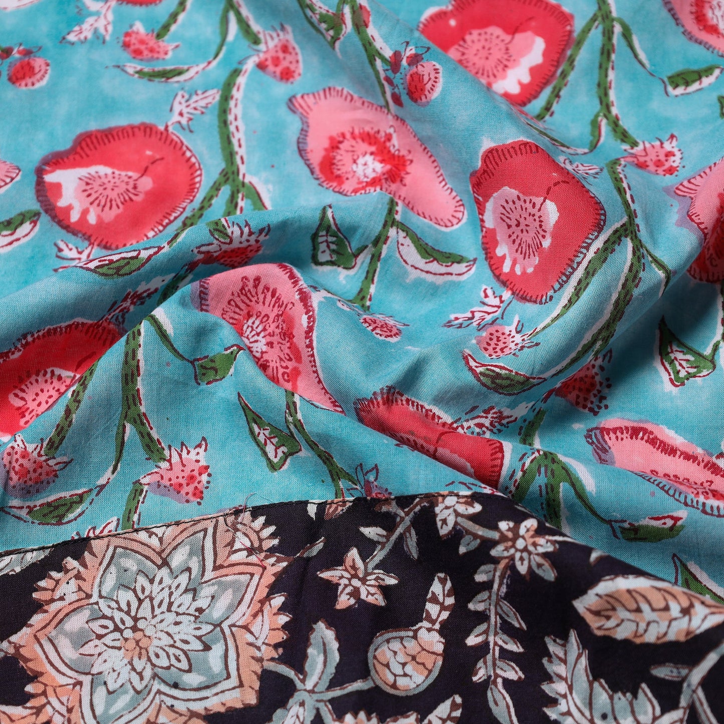 Blue - printed cotton blouse piece 39 - handcrafted
