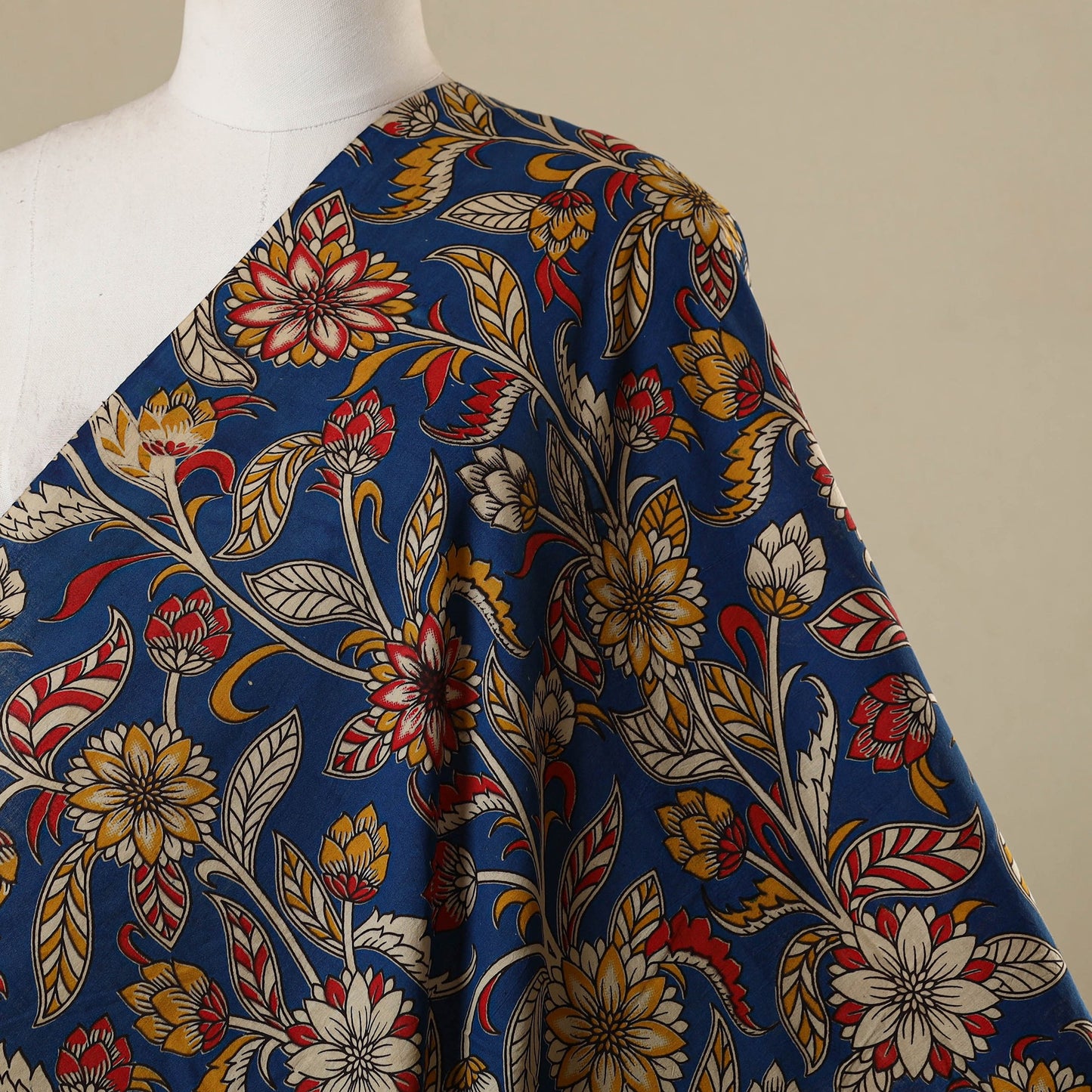 Blue - printed cotton kalamkari fabric 06 - handcrafted