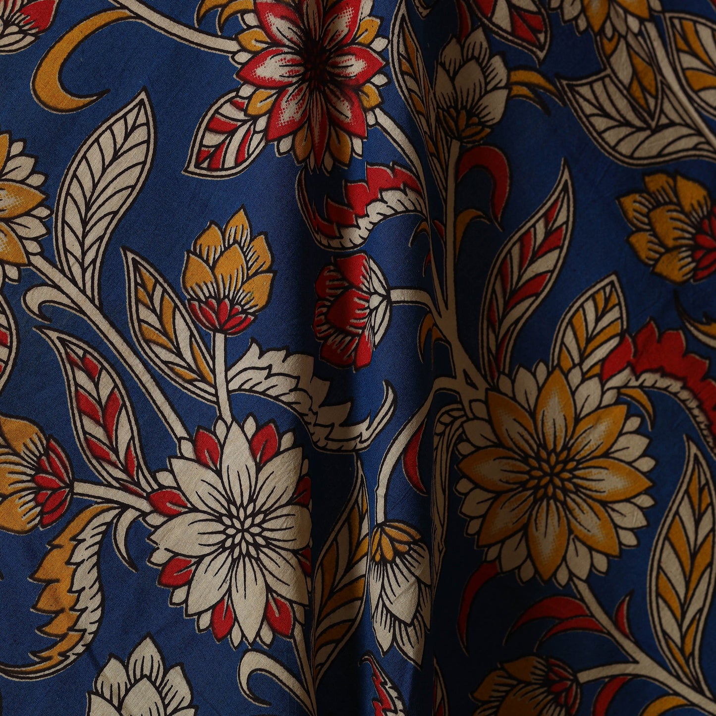 Blue - printed cotton kalamkari fabric 06 - handcrafted