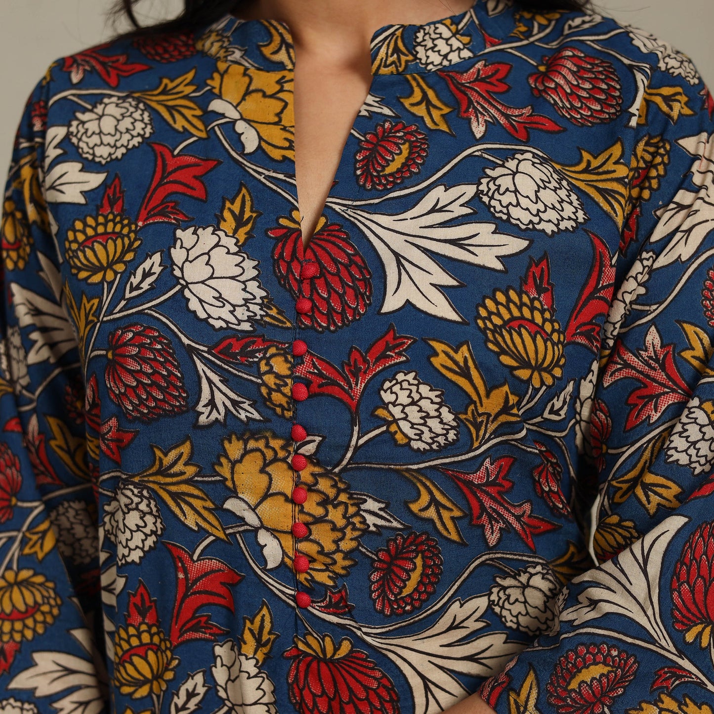 Blue Printed Cotton Straight Kalamkari Kurta