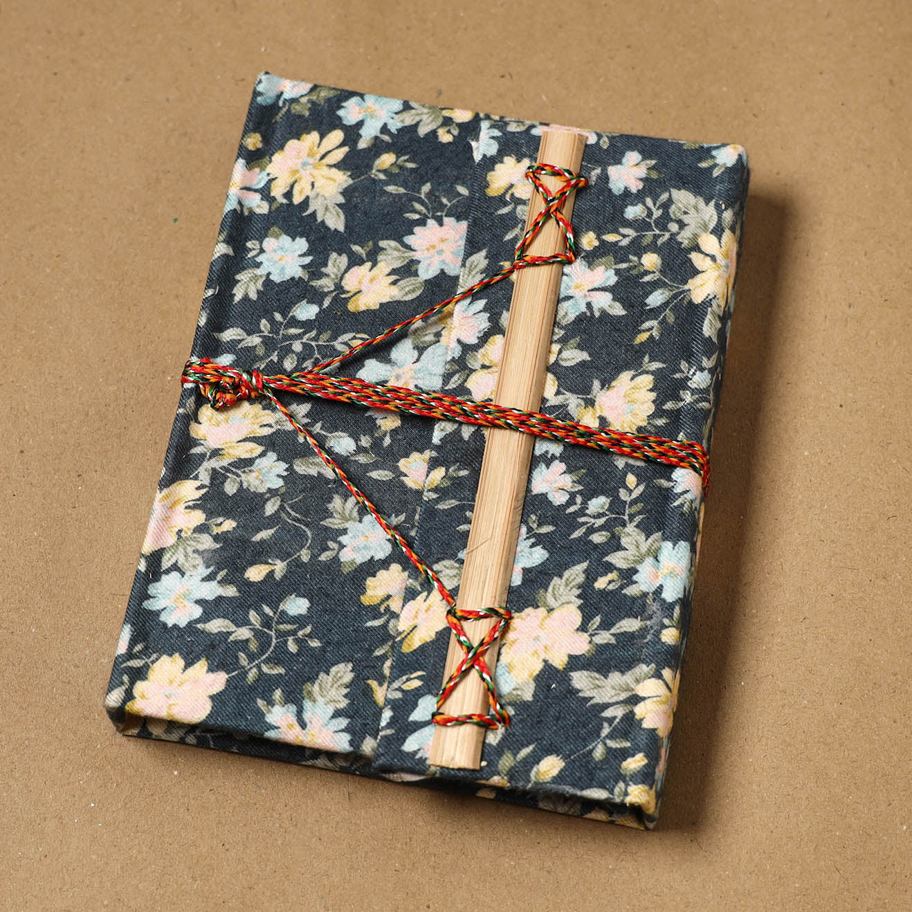 Printed fabric cover handmade paper notebook with thread