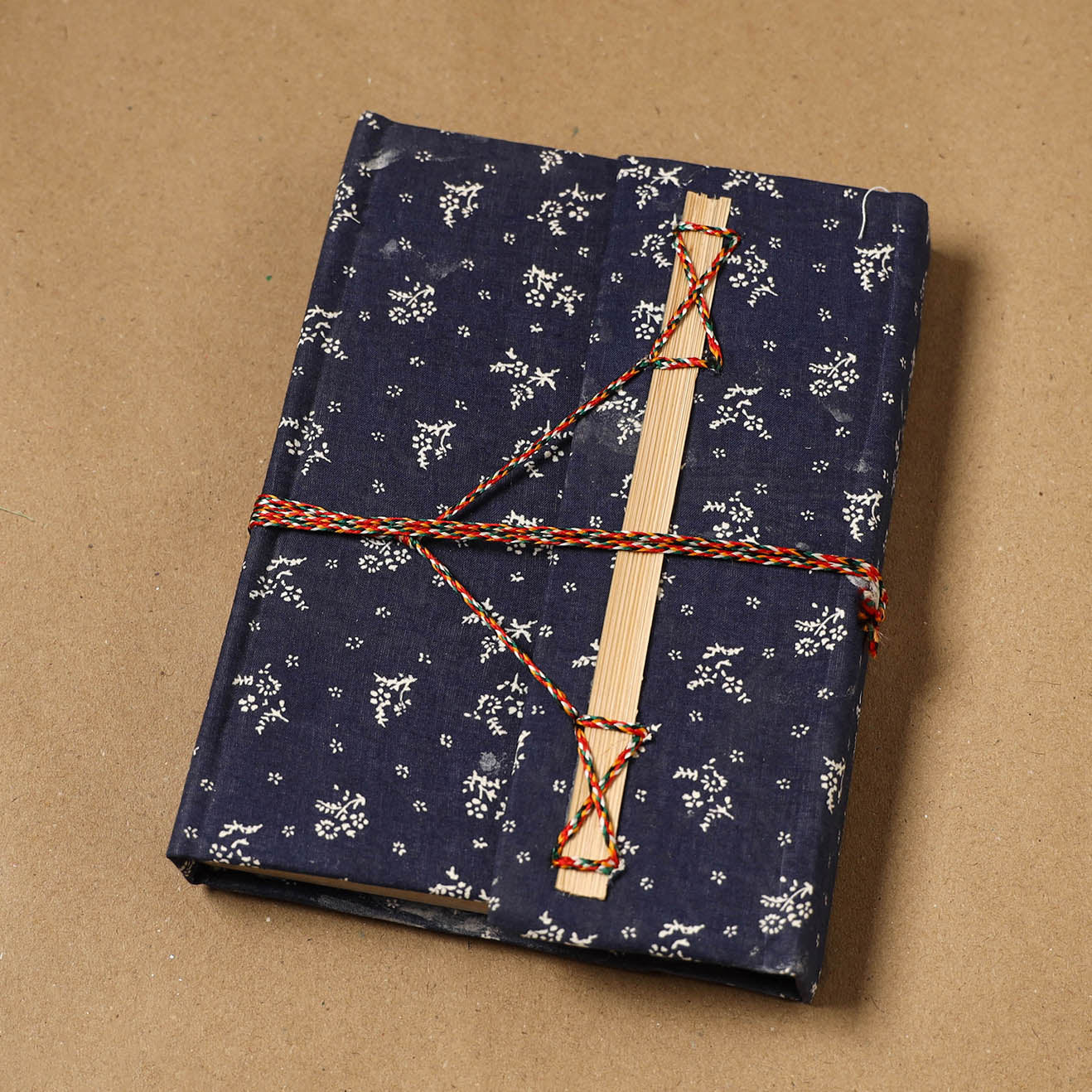 Printed fabric cover handmade paper notebook with thread