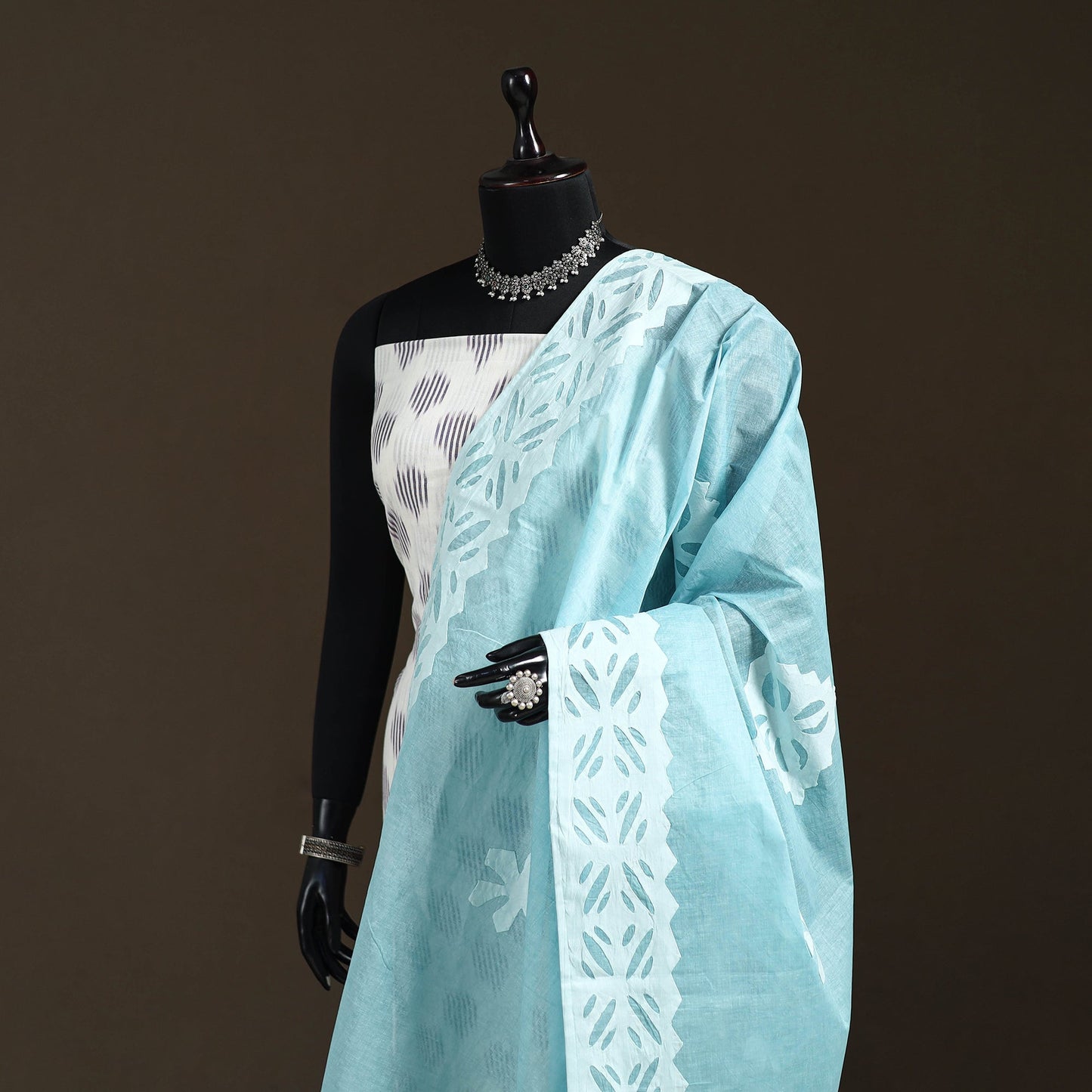 Pure cotton barmer cutwork applique dupatta 08 - handcrafted