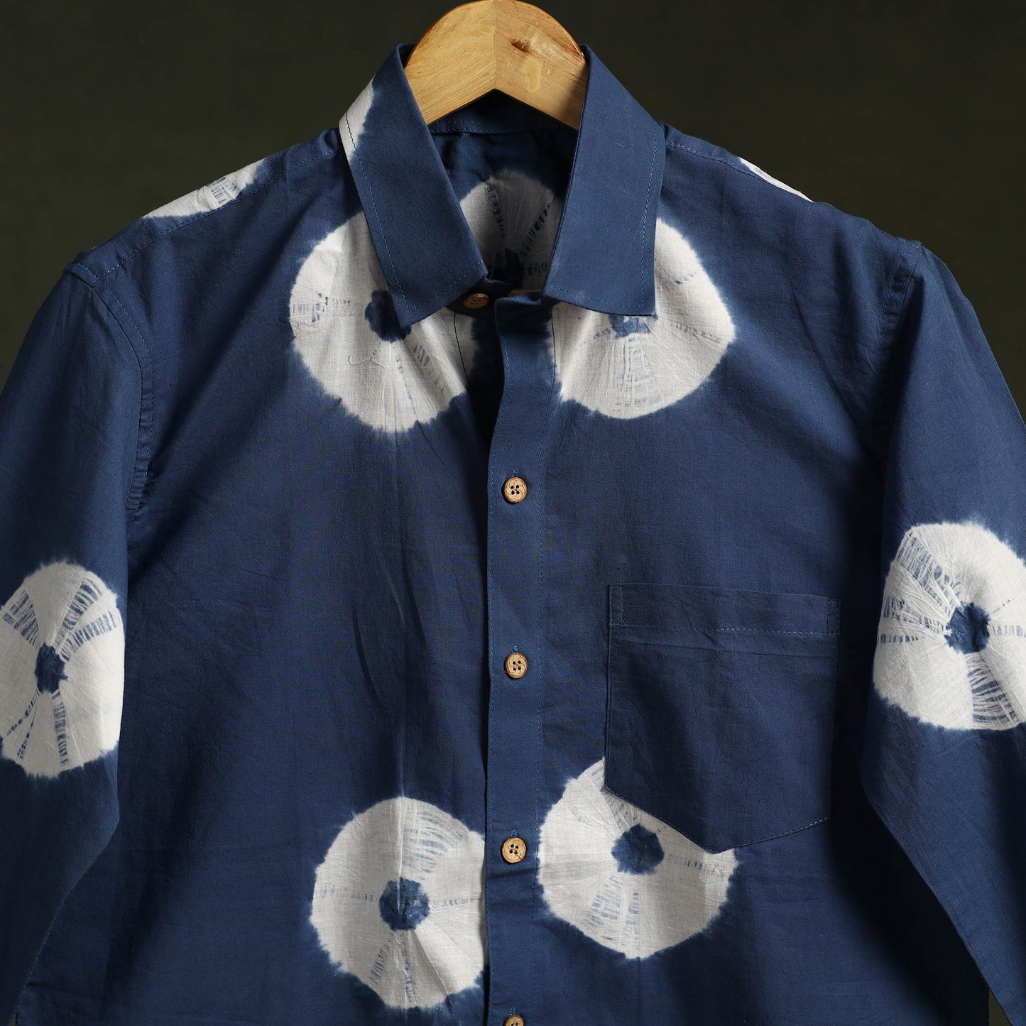 Blue - pure cotton full sleeve tie-dye men shibori shirt 08