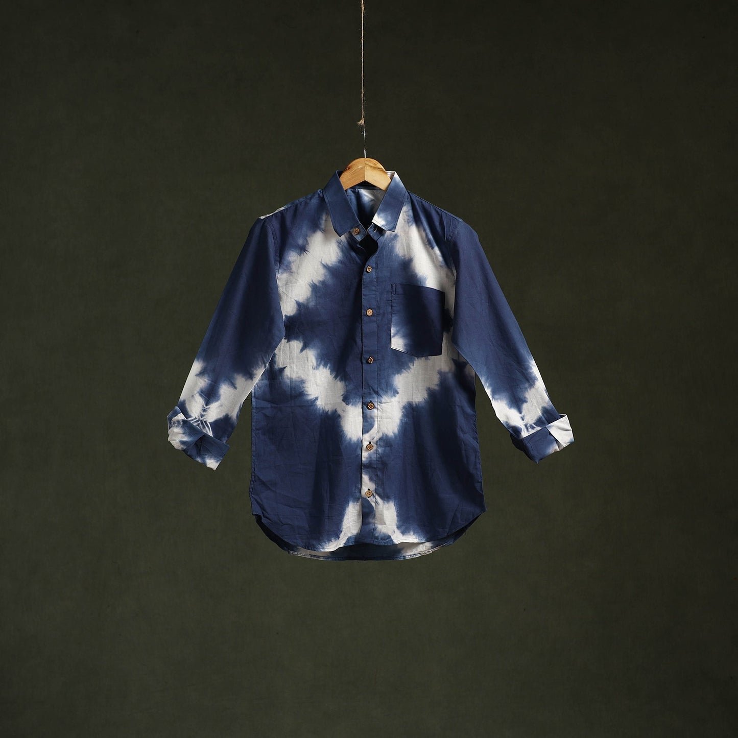 Blue & white - pure cotton full sleeve tie-dye men shibori