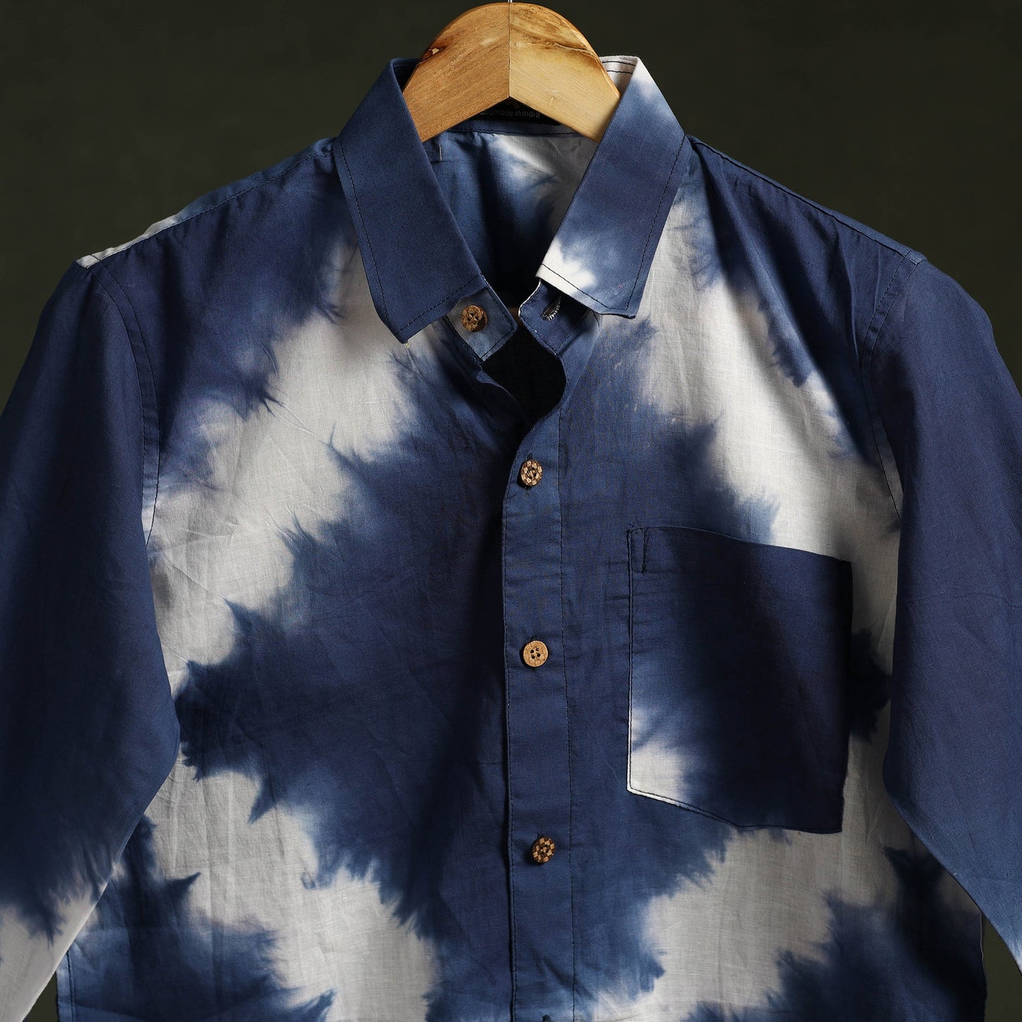 Blue & white - pure cotton full sleeve tie-dye men shibori