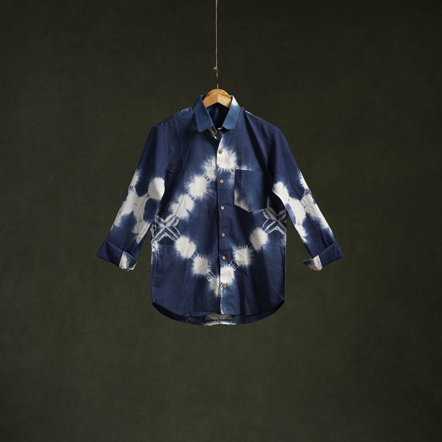 Blue & white - pure cotton full sleeve tie-dye men shibori