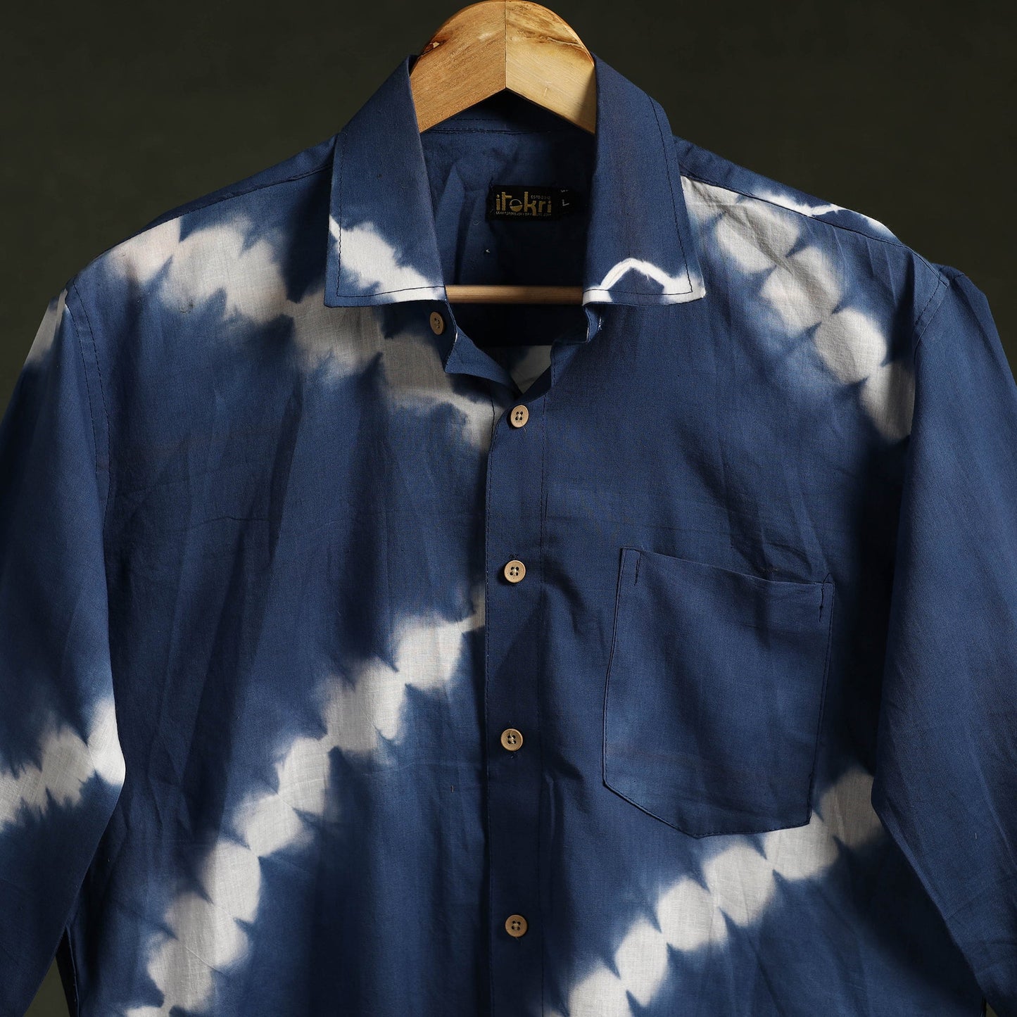 Blue - pure cotton full sleeve tie-dye men shibori shirt 29