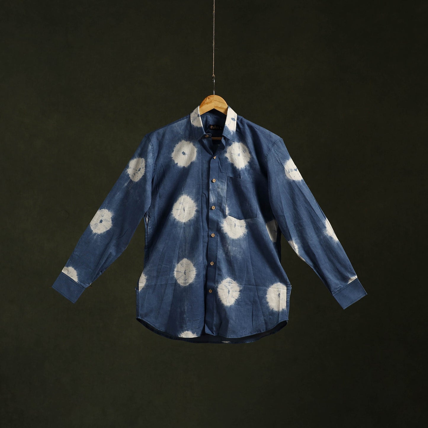 Blue - pure cotton full sleeve tie-dye men shibori shirt 48