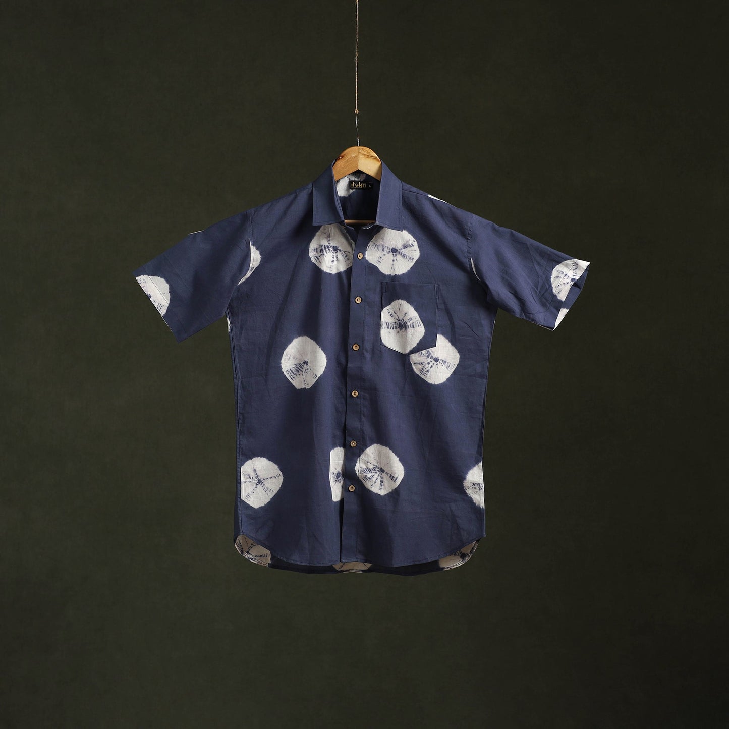 Blue - pure cotton half sleeve tie-dye men shibori shirt 37