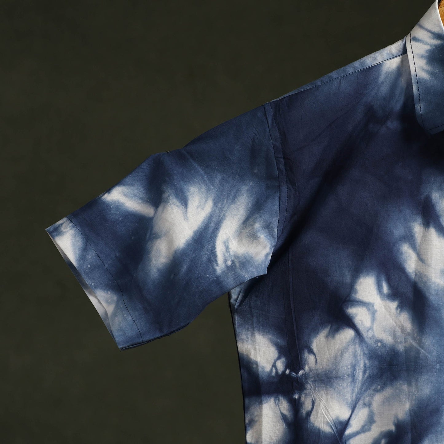 Blue - pure cotton half sleeve tie-dye men shibori shirt 47