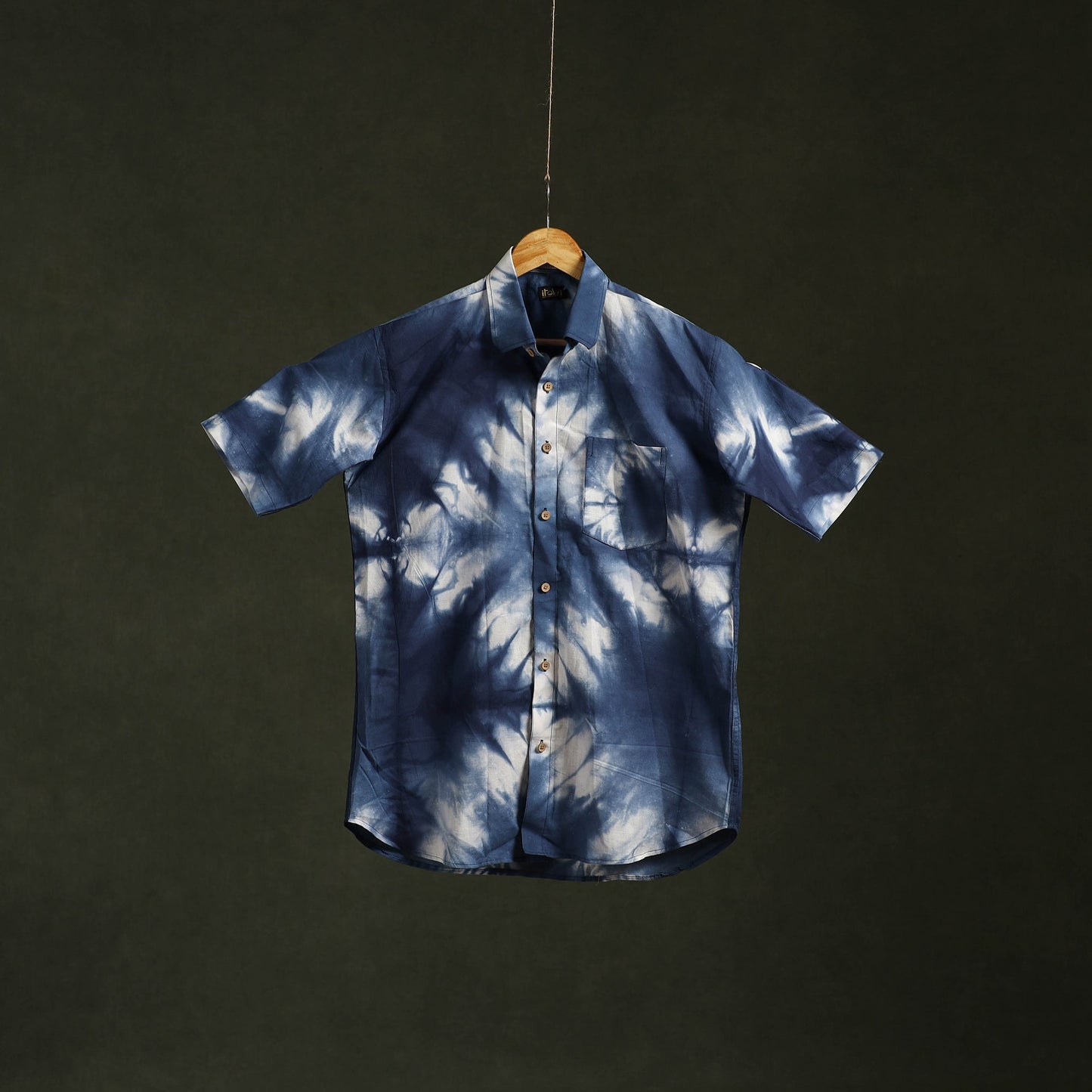 Blue - pure cotton half sleeve tie-dye men shibori shirt 47