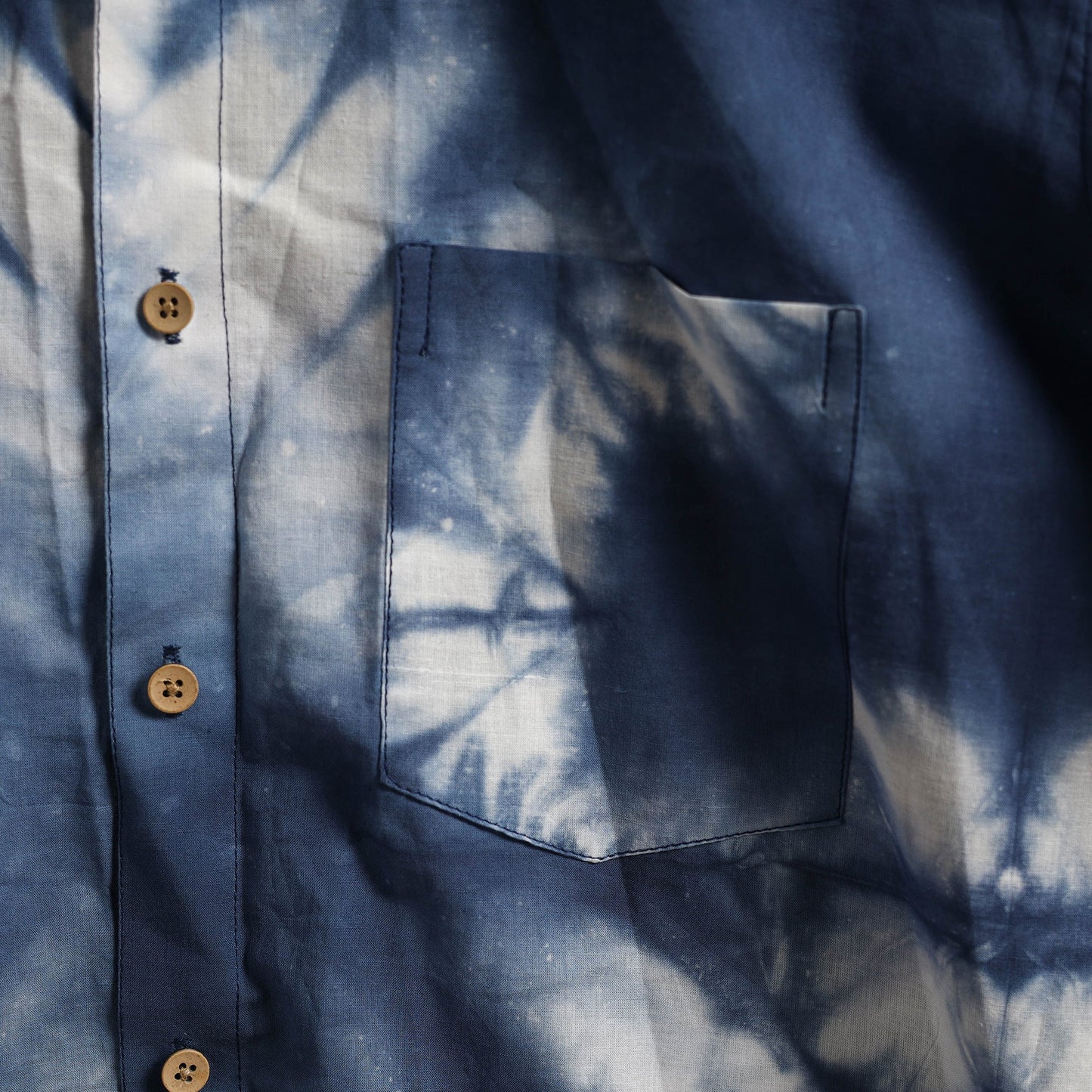 Blue - pure cotton half sleeve tie-dye men shibori shirt 47