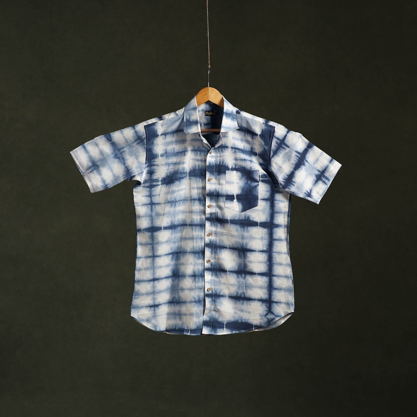 Blue - pure cotton half sleeve tie-dye men shibori shirt 51