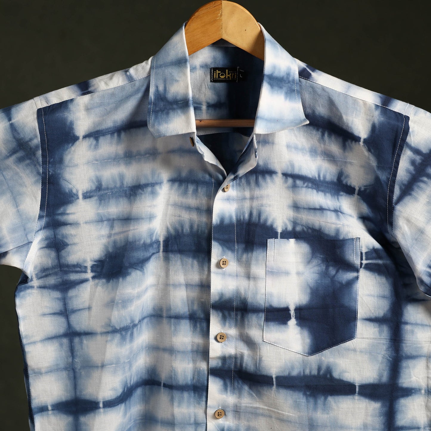 Blue - pure cotton half sleeve tie-dye men shibori shirt 51