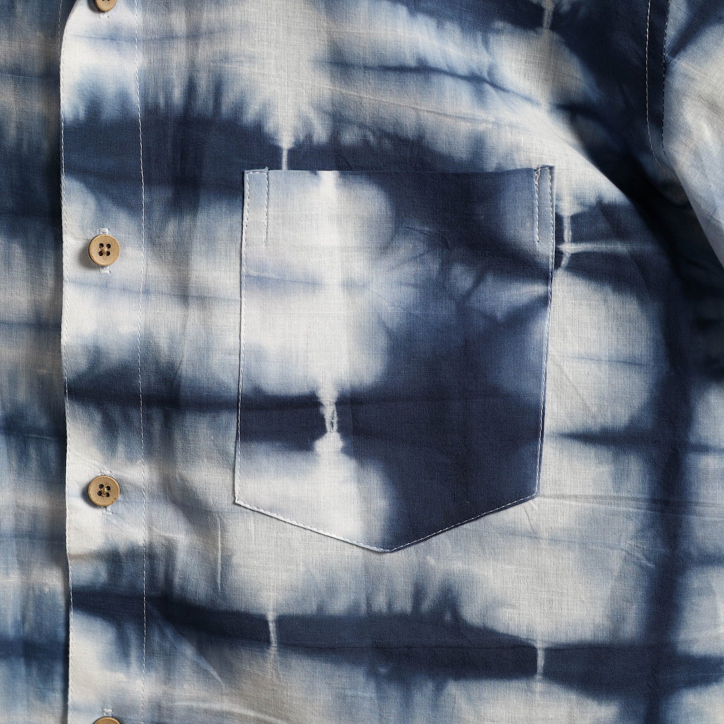 Blue - pure cotton half sleeve tie-dye men shibori shirt 51