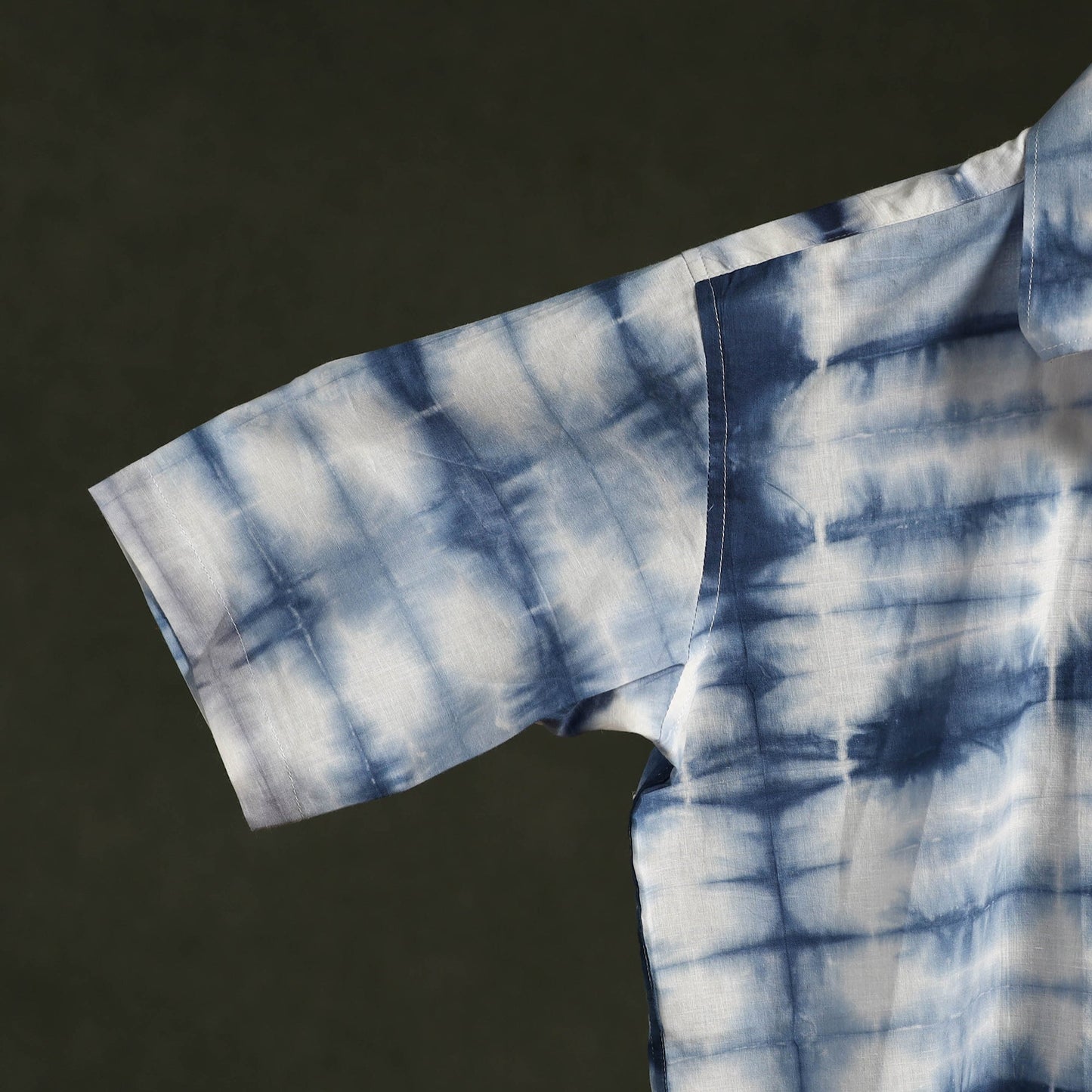 Blue - pure cotton half sleeve tie-dye men shibori shirt 51
